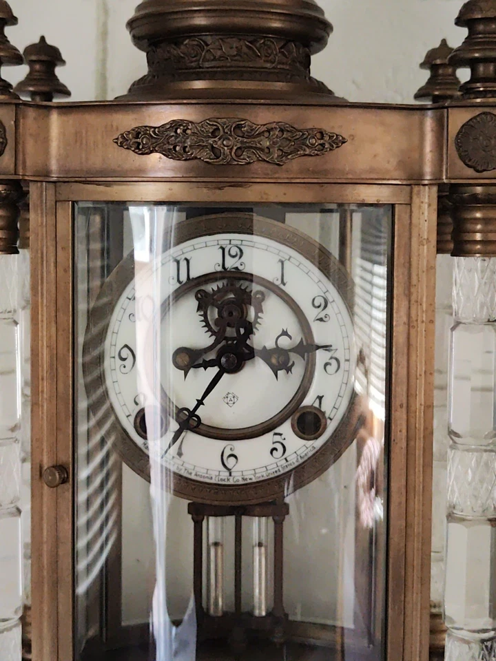 REPRODUCTION ANSONIA UTOPIA CRYSTAL REQULATOR KEY WIND MANTEL CLOCK - Image 3 of 4