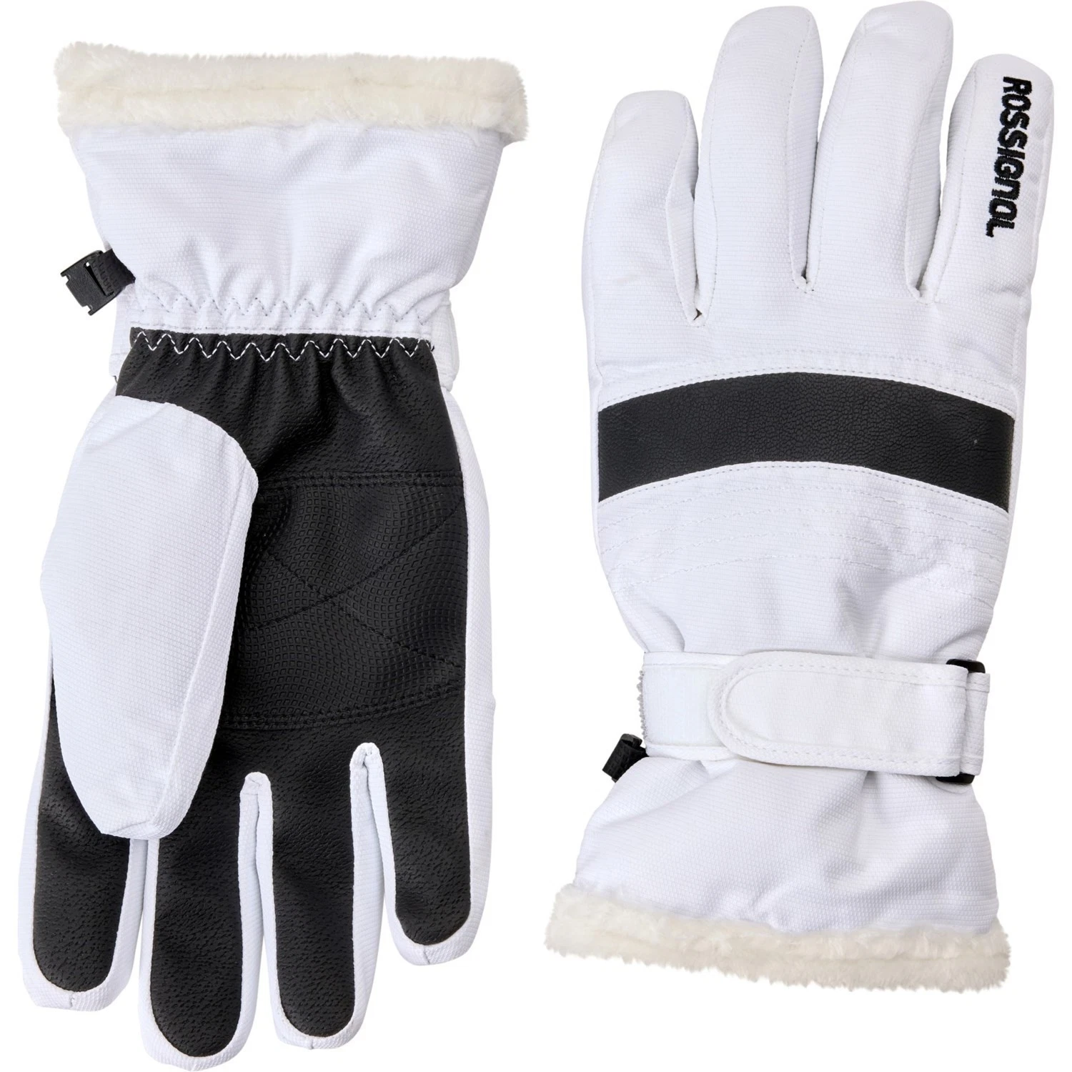 NWT Rossignol Women's Self Strap Ski Gloves with Faux-Fur Trim, Waterproof White