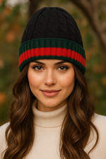 Black, Green and Red Unisex Winter Beanie Hat, VERY WARM, 100 Acrylic, one size