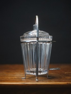 VINTAGE GLAS EINLEGEGLAS HALTER IN CHROM METALLSTÄNDER MIT GABEL - SEHR GUTER ZUSTAND