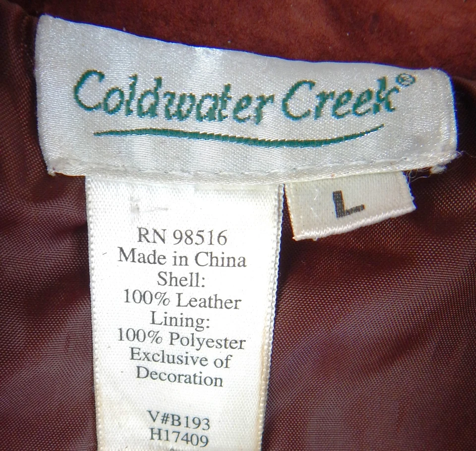 Chaqueta de cuero de gamuza Coldwater Creek L MARRÓN Western Shacket cremallera completa forro completo Foto 3 de 4