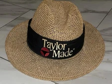 Vintage TaylorMade Straw Golf Hat USA Made Wide Brim Fedora Promo Logo Atexace