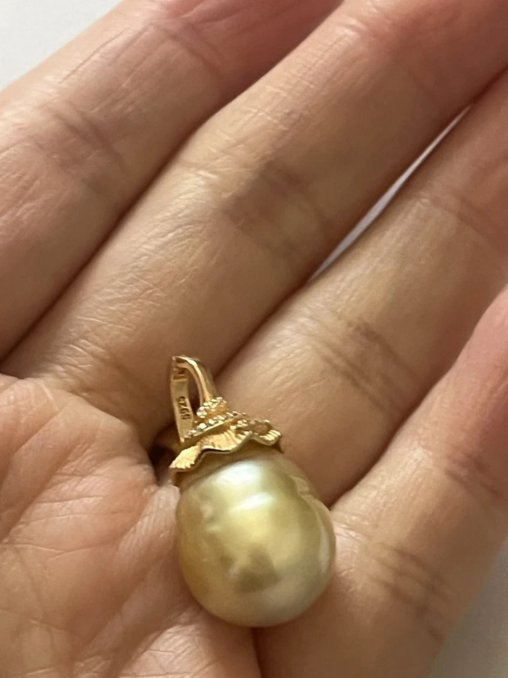 large 13.4 mm natural south sea gold pearl pendant s925 solid buckle - Image 3 of 4