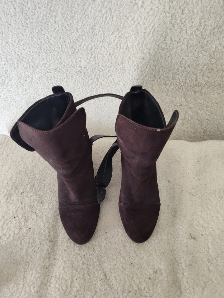 Botas de trapo y hueso para mujer 7 borgoña gamuza cuero tacón bloque correa zapatos al tobillo Foto 3 de 4