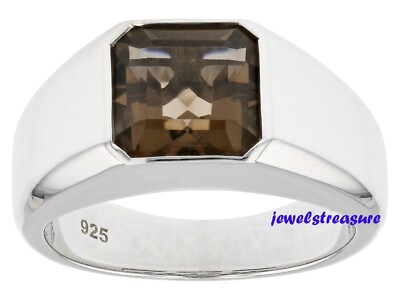 Natural Smoly Quartz Gemstone with 925 Sterling Silver Ring for Men's #J43