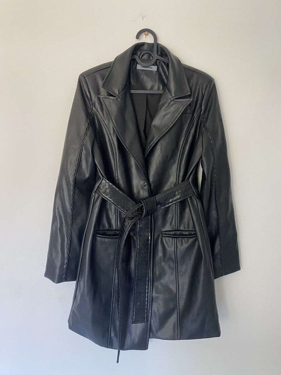 Maniere De Voir black vegan leather jacket with tie women's Maniere De Voir black vegan leather jacket with tie women's
