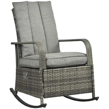 Outdoor Wicker Rocking Chair Patio Porch Furniture Rattan Cushioned Recliner