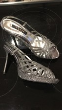 NINA NY Womens 8 M Sling Silver sparkle heels evening Wedding Open Toe Shoes
