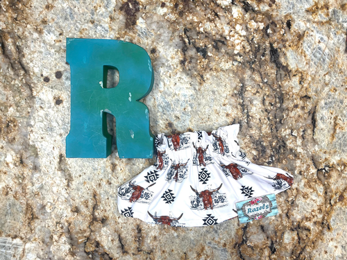 Girls Cowgirl Skirt | Western Longhorn Aztec Print Skirt - Picture 4 of 5