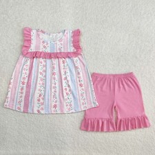 Toddler Girls Pretty Pink Flower Tunic Top Ruffle Shorts Boutique Outfit