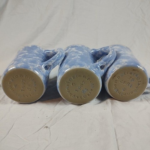 3 Bennington Pottery Blue White Spongeware Mugs - Picture 8 of 9