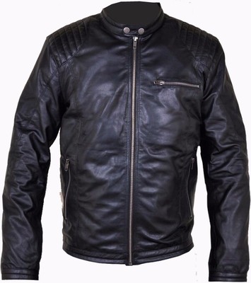 Neu Herren schwarz echtes echtes Lammfell Leder Biker Mode Jacke S-4XL