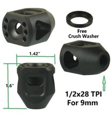 Black Muzzle Brake Compensator Tanker 1/2x28 TPI Thread For 9mm/350Legend