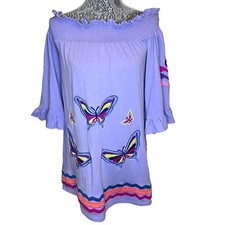 VaVa by Joy Han Off the Shoulder Purple Embroidered Dress Tunic Top XS