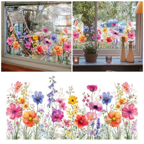 Colorful Floral Bouquet Window Sticker, Double-Sided Static Flower Window I6E2