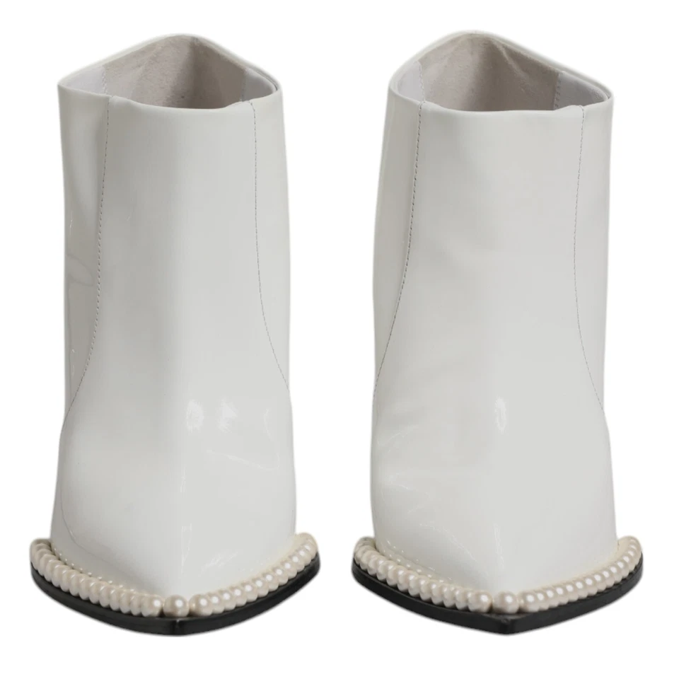 Dolce & Gabbana Zapatos Blanco Perla Sintética Cuero en Punta Botines EU39/US8.5 - Imagen 2 de 4