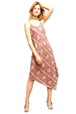Anthropologie Floreat Lilou Asym Midi Dress Beaded embroidered Pink 4 NWT ($458)
