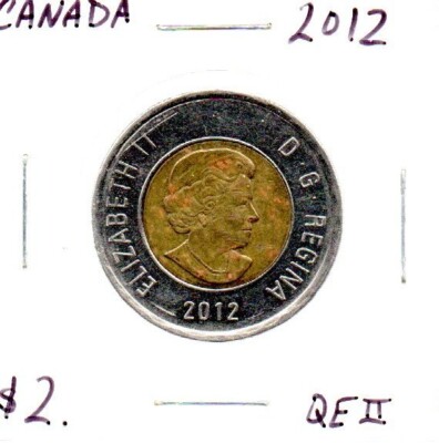 Canada 2 Dollar Coin 2012 new Toonie Circulated Polar Bear Bi-metallic as pic