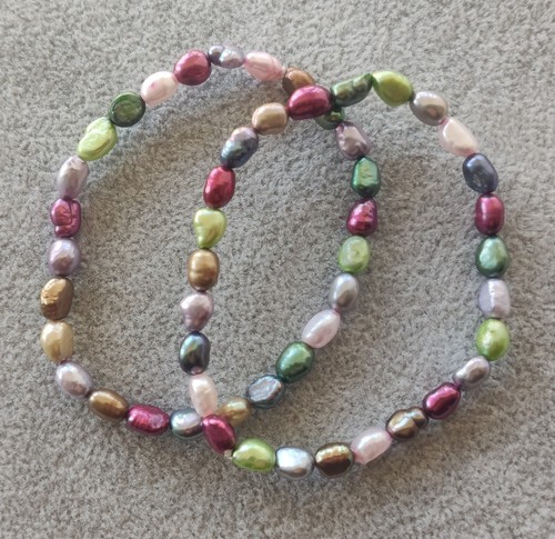 Pulsera Perla, Par 5-6mm Multicolor Barroco Perlas-Pulseras Elásticas 18cm - Imagen 2 de 4