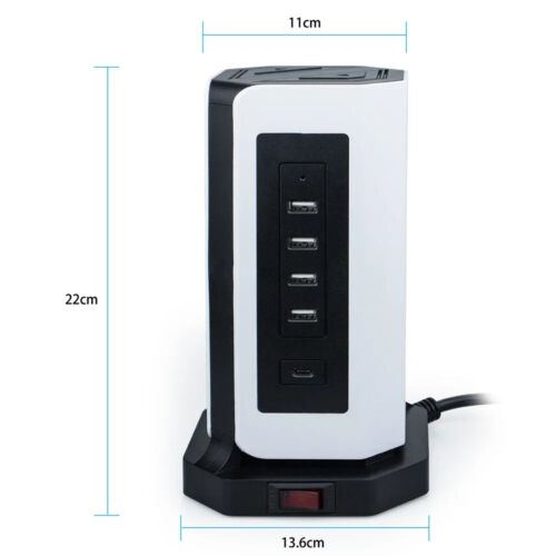 Tower Power Strip Vertical Surge Protection 9 EU Outlets Plug Socket with 4 USB - Picture 2 of 19