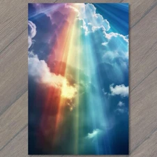 POSTCARD Rainbow Through Clouds Sunbeams Style Colorful Beautiful Hope Fun