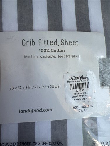 Land of Nod Grey Stripe In The Mix Crib Fitted Sheet NEW - Picture 3 of 5