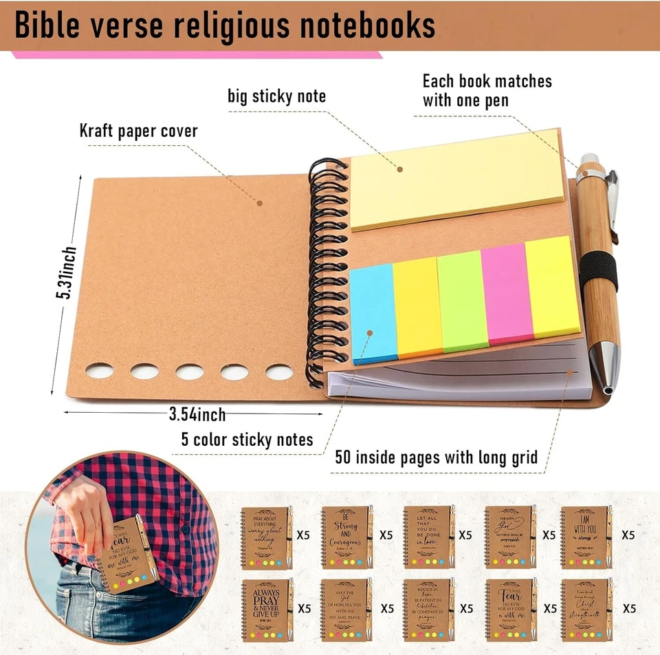 50 Piece Bible Verse Notebook Set with Sticky Notes & Pens - Perfect for Sharing - Image 4 of 4