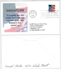 UNITED WE STAND USA FLAG STAMP FDC 3549 HONORING 9/11/2001 TRIBUTE 