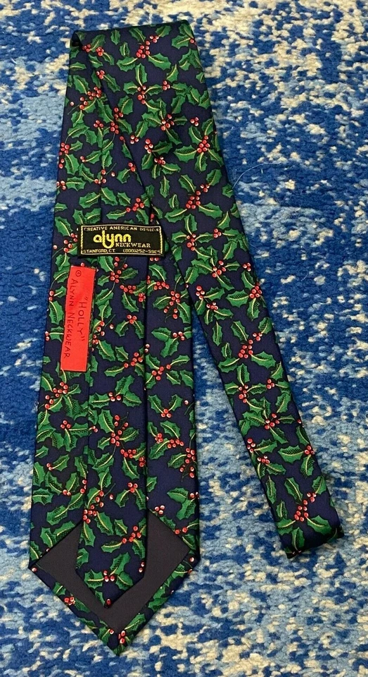 Шелковый галстук Alynn «Holly» синий зеленый красный золотой черный белый рождественский праздник США - Изображение 3 из 4