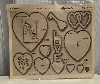 Vintage Craftaid NO 6524 Leather Template Hearts Love - Made in USA