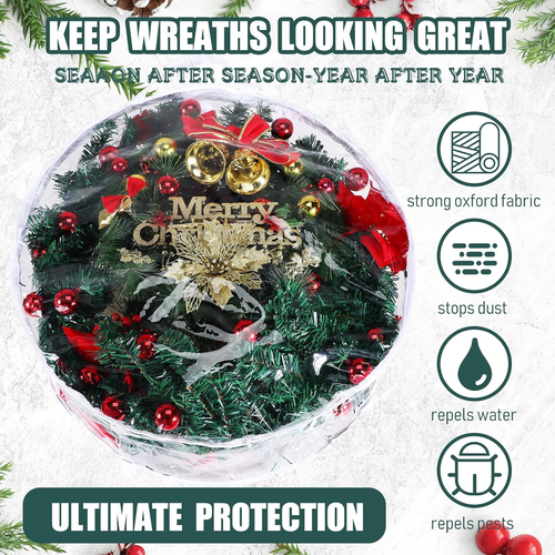 14 Pieces Christmas Wreath Storage Container 30 Inch Wreath Plastic Storage Bags - Picture 3 of 12