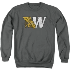 Missouri Western Adult Crewneck Sweatshirt Distressed, Charcoal, S-3XL