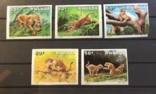 RWANDA #1292-1296 IMPERF. LEOPARDS.   MNH