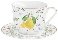 Tasse Mit Untertasse Fleurs Et Citrons Zitronen 370Ml Aus Porzellan Easy Life