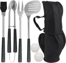 POLIGO 7PCS Rubber Handle Grilling Accessories, BBQ Grill Set with Golf Bag