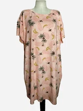 JOYSPUN SLEEPSHIRT Peach Bud Jungle Print Knit Knee Length GOWN Sz 2X/3X*