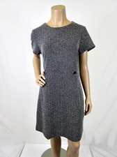 Tahari Tweed Shift Dress Size L Short Sleeves Side Belt Details with Buttons