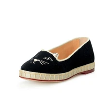 Charlotte Olympia Girls "INCY VENETIAN CATS" Black Velvet Ballet Flats Shoes
