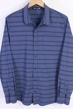 Travis Mathew Mens Large Blue Red Striped Performance Nylon Stretch L/S Shirt
