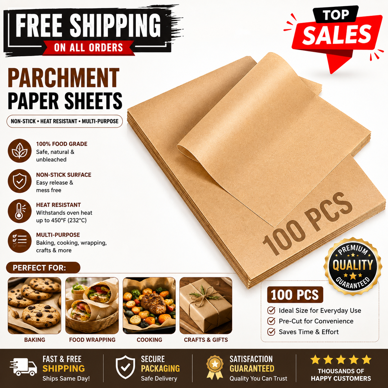 Unbleached Parchment Paper Sheets 9x13 Inch
