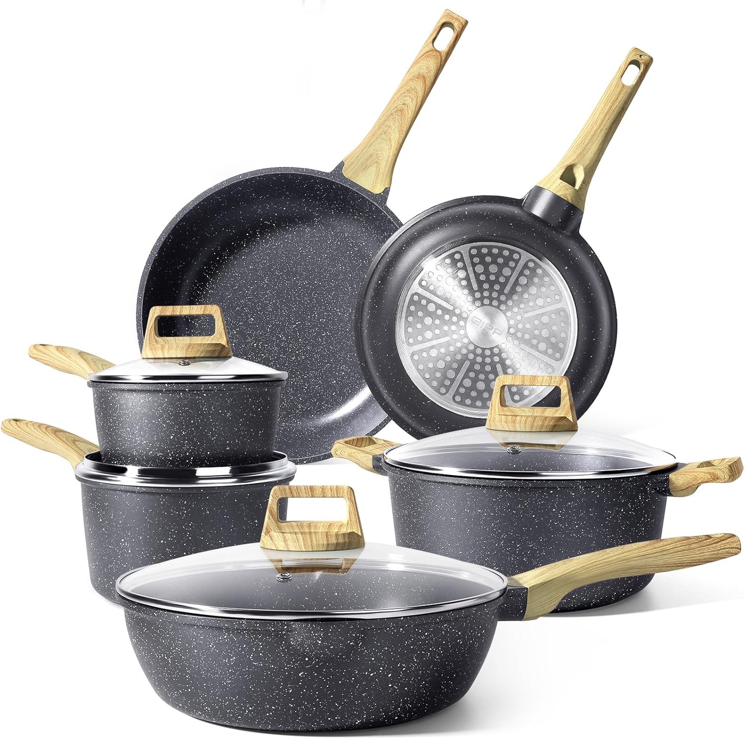 GiPP Nonstick Pots and Pans Set,10Pcs Induction Cookware Sets,Non Stick Granite