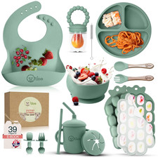 Baby Weaning Set 15 Pcs Silicone Baby Feeding Set with Suction Plate, Bowl, Bi