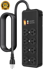 20Amp Power Strip Surge Protector Durable Metal 8-Outlet  Heavy 20 Amp 6Ft 