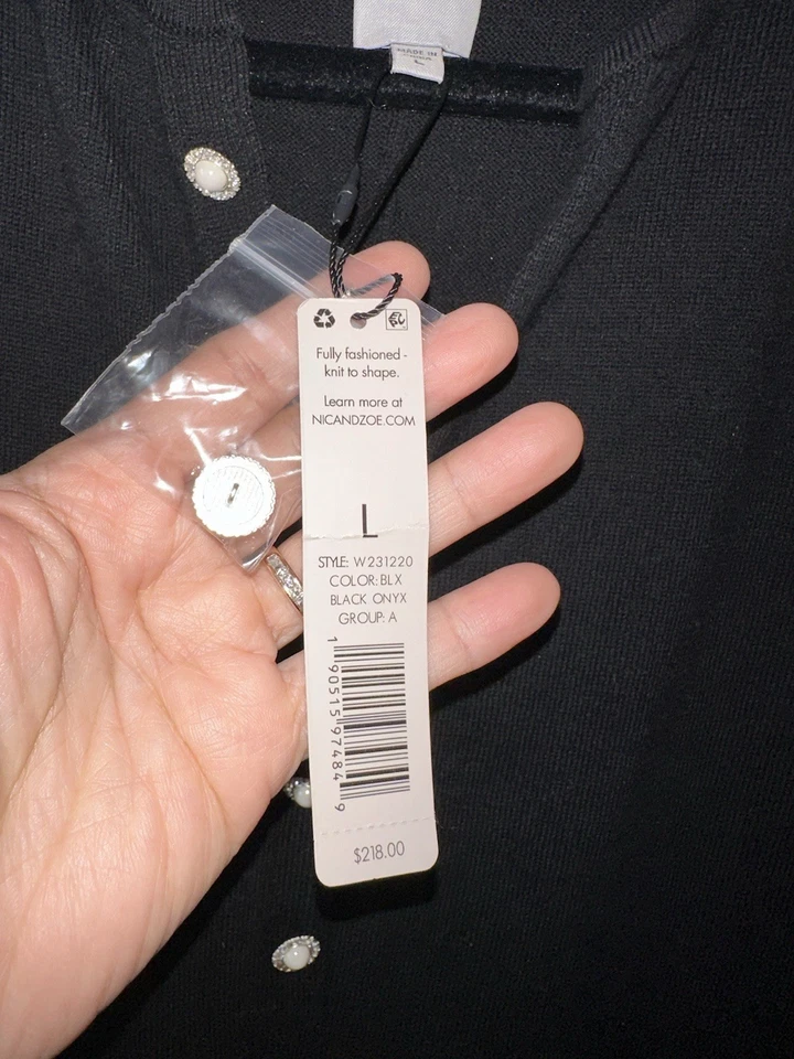 Vestido NIC+ZOE Talla L Elástico Tejido Botón Acento Rodilla Línea A Nuevo con Etiquetas $218 Negro Foto 4 de 4