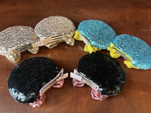 6 Handmade VTG Glitter Bow Hair Clips Sparkly Sequins Bow Hairpin Ribbon Girls - Picture 7 of 7