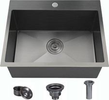 22x18 Inch Gunmetal Black Drop in Kitchen Sink 16 Gauge Topmount RV