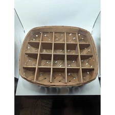 Vintage Woven Wood Divided Basket Trinket Shelf Rustic Farmhouse Decor 13x12x3.5