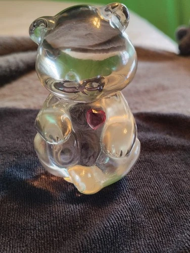 Fenton June & October Birthstone Pink Heart Clear Glass Bear Figurine