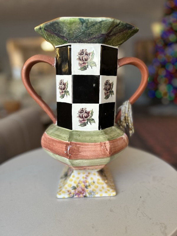 Ceramic decorative vase with handles by MacKenzie-Childs, Torquay collection