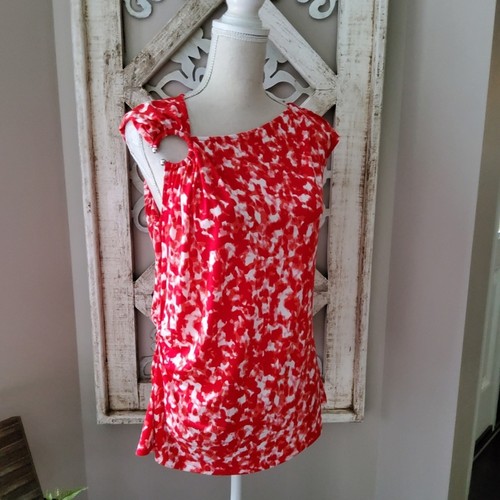 Calvin Klein Damen ärmelloses asymmetrisches Top mit abstraktem Print und Ringdetail